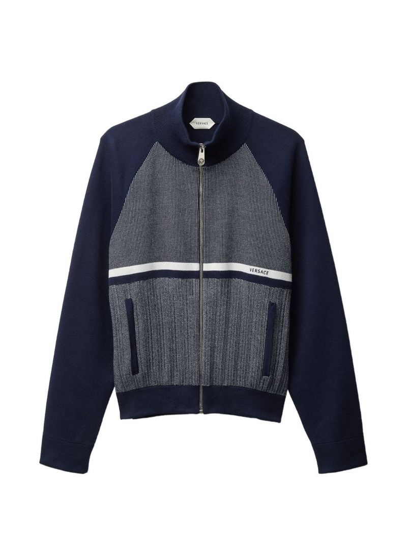 embroidered jacquard cotton knit zip sweatshirt 1