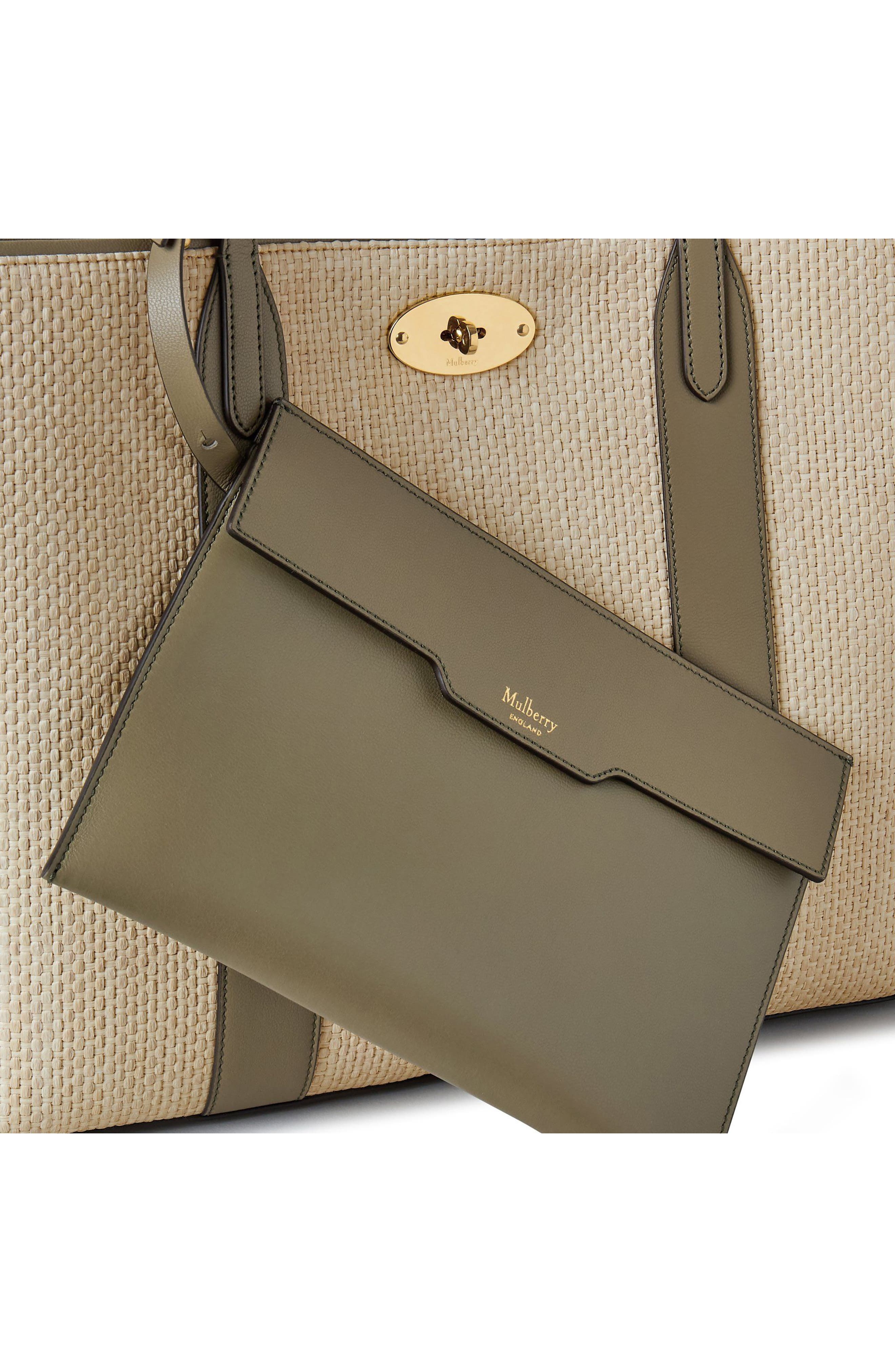 Mulberry Bayswater Raffia & Leather Tote in Linen Green/Natural at Nordstrom - 6