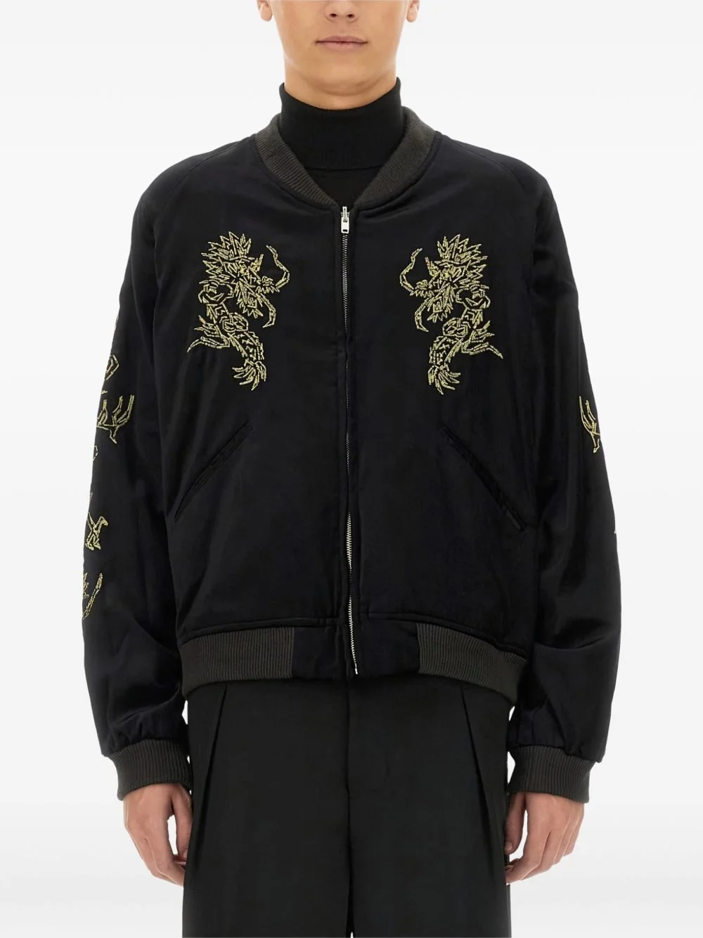 dragon-embroidered bomber jacket - 1