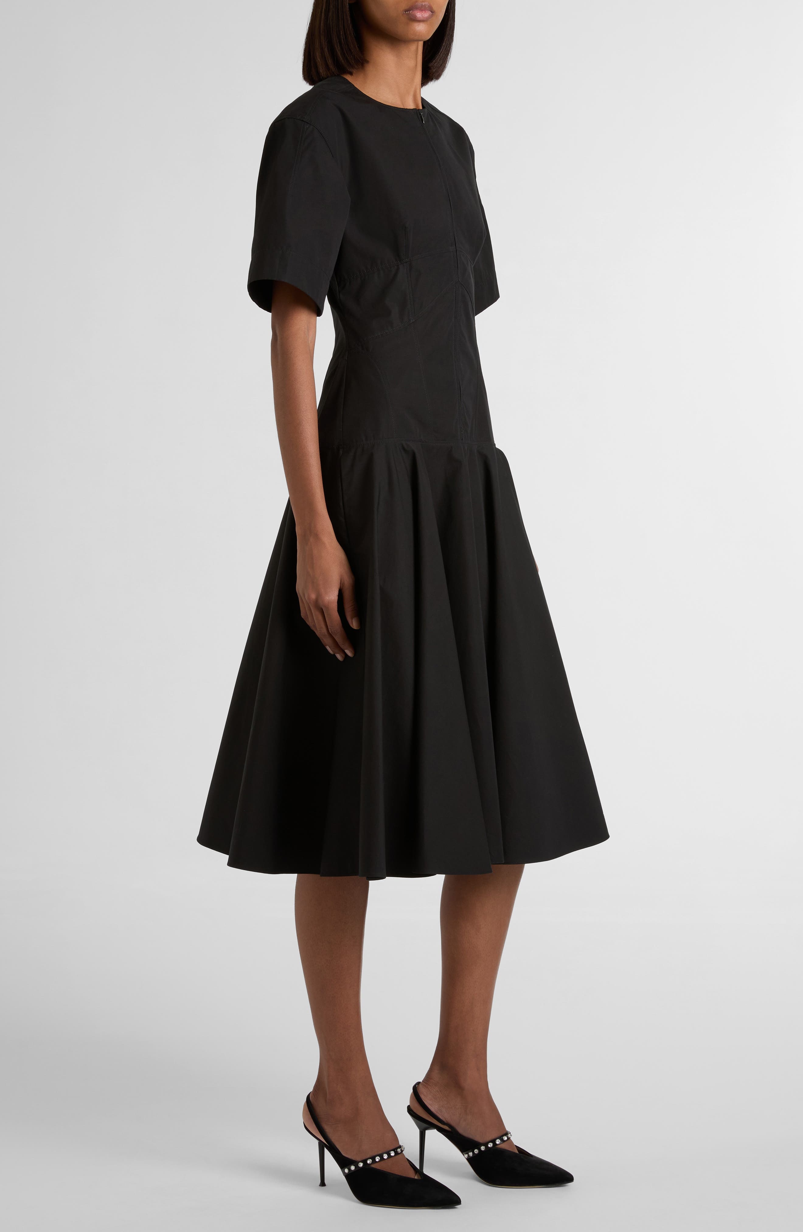McQueen Cotton Poplin Midi Dress in Black at Nordstrom - 3
