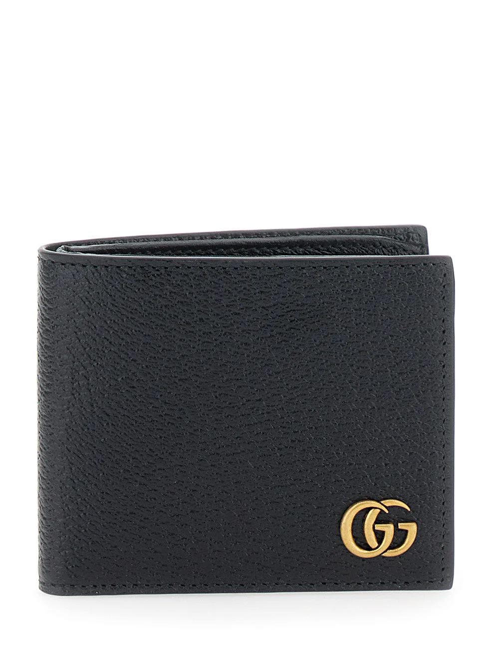 Gucci Men Black Bi-Fold Wallet With Gg Marmont Logo In Hammered Leather Man - 1