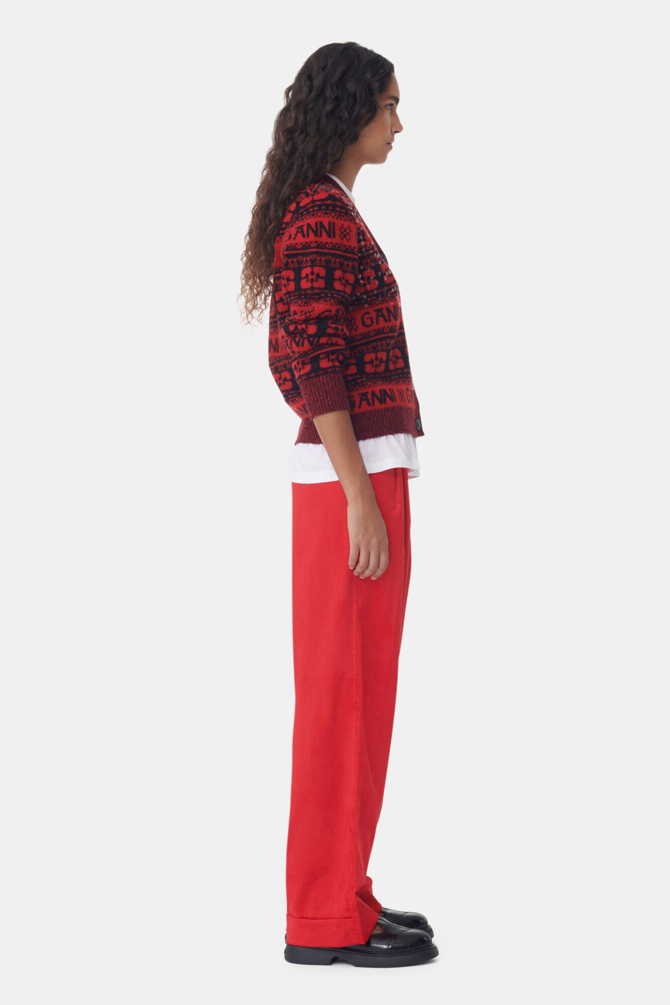 RED SEQUINS LOGO WOOL MIX CARDIGAN - 4