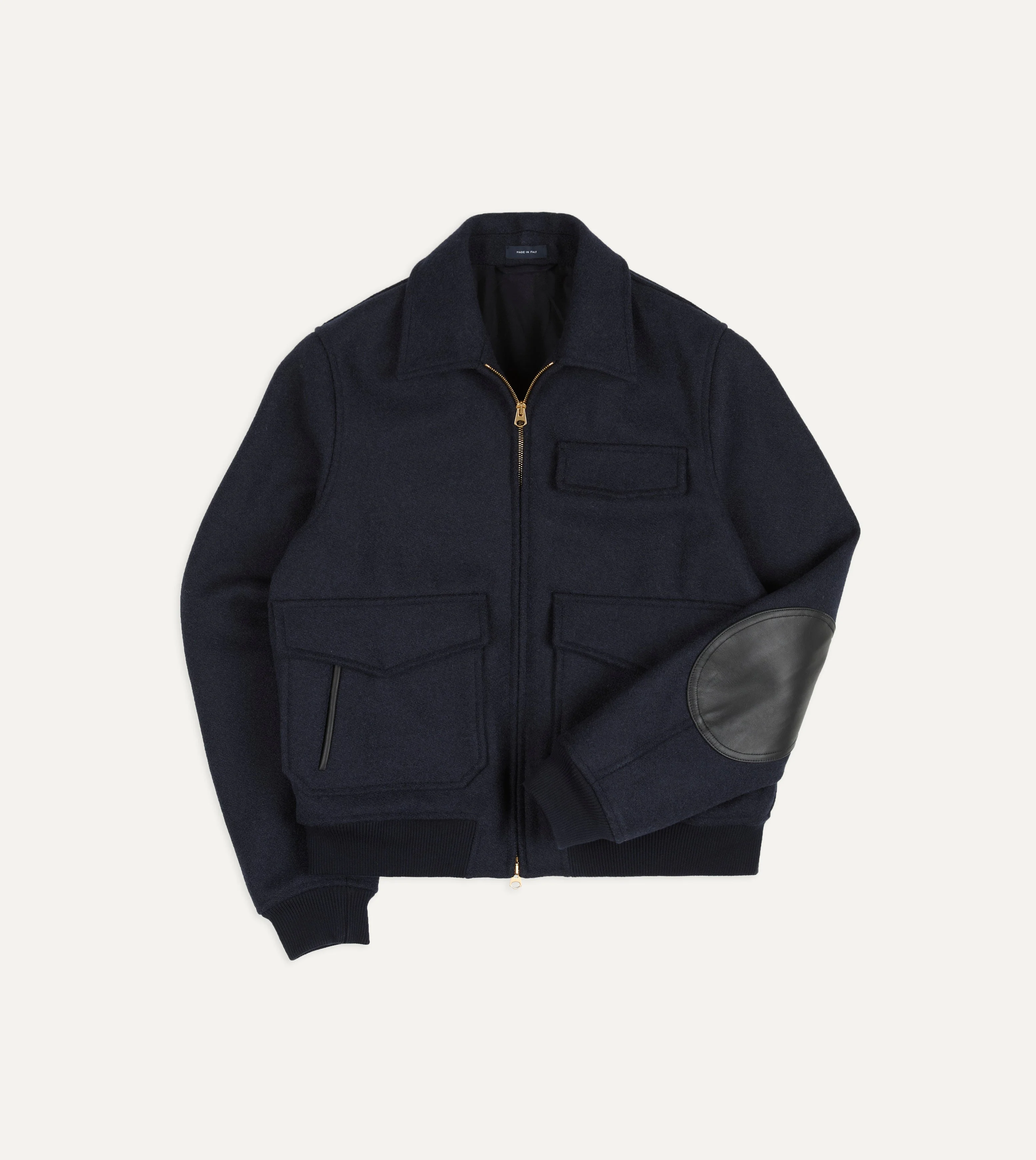 Navy Wool and Leather A-2 Bomber Jacket - 1