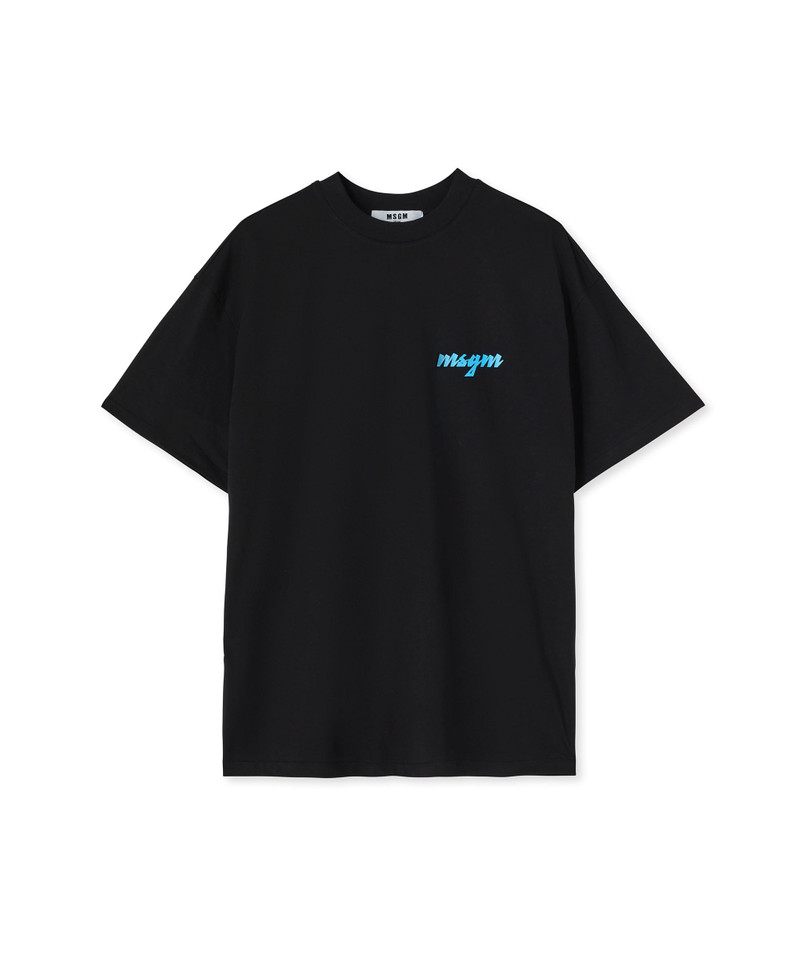 MSGM Cotton crewneck t-shirt with embroidered multicolor logo in cursive outlook
