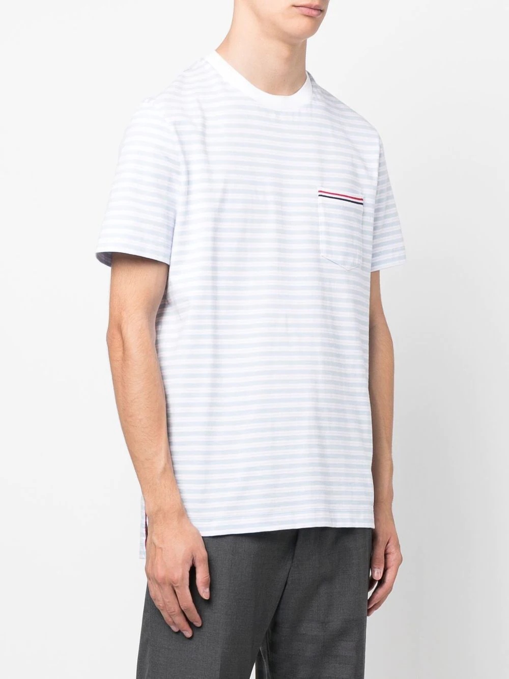 THOM BROWNE Men Narrow Striped Front Pocket T-Shirt - 1