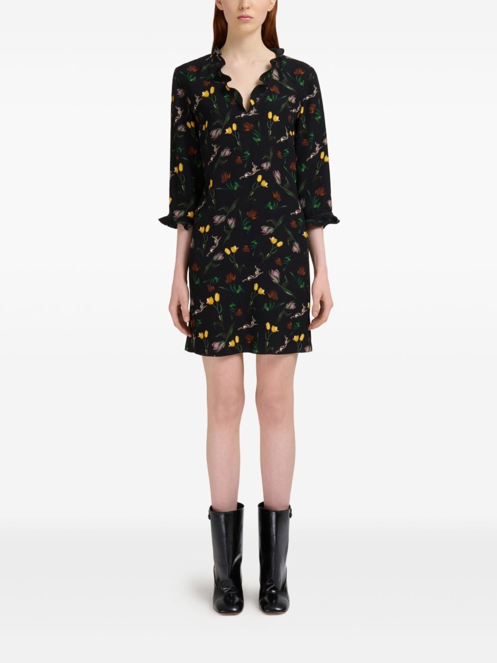 floral-print ruffled mini dress - 2