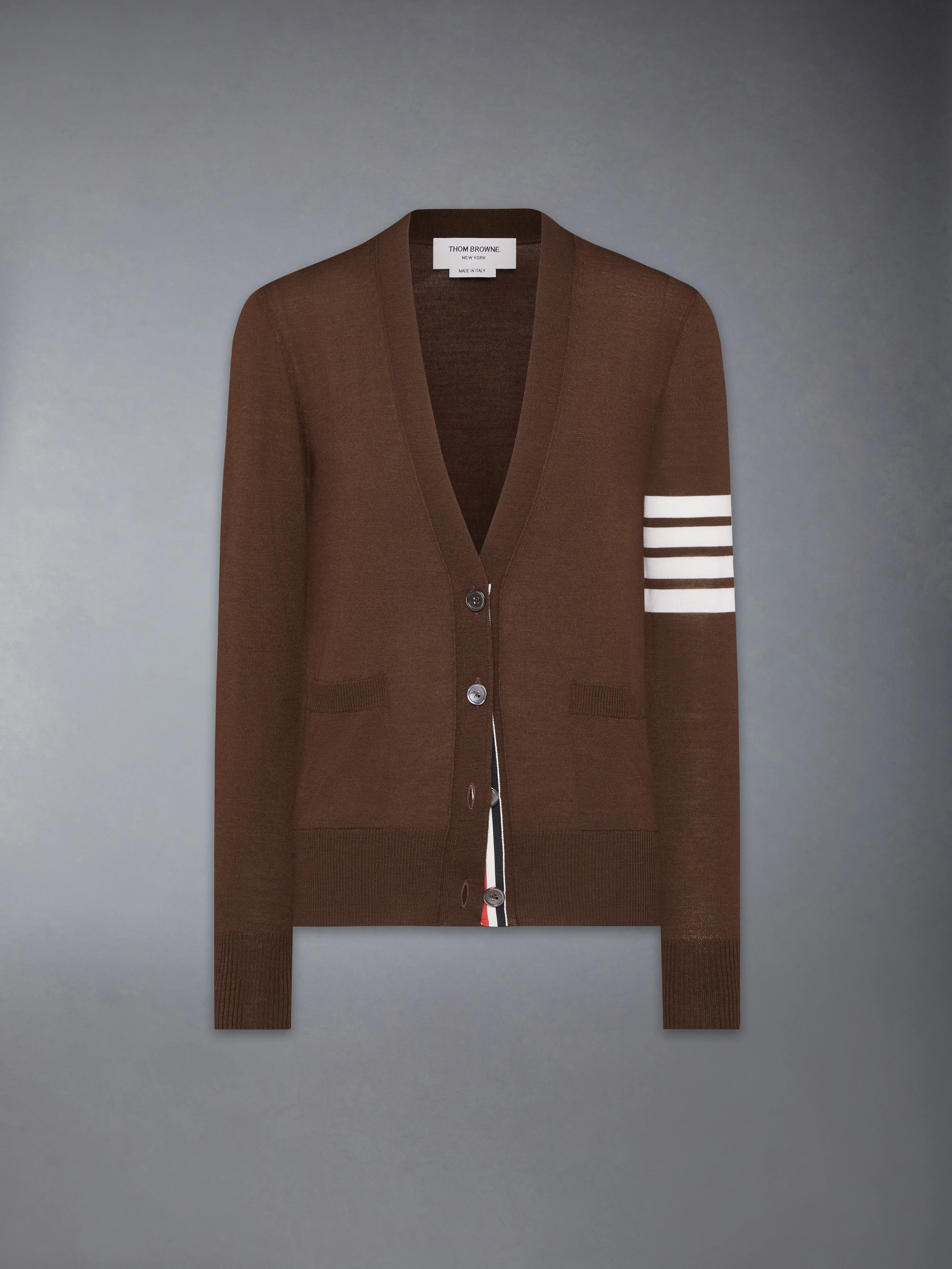 MERINO WOOL 4-BAR RELAXED FIT V-NECK CARDIGAN - 1