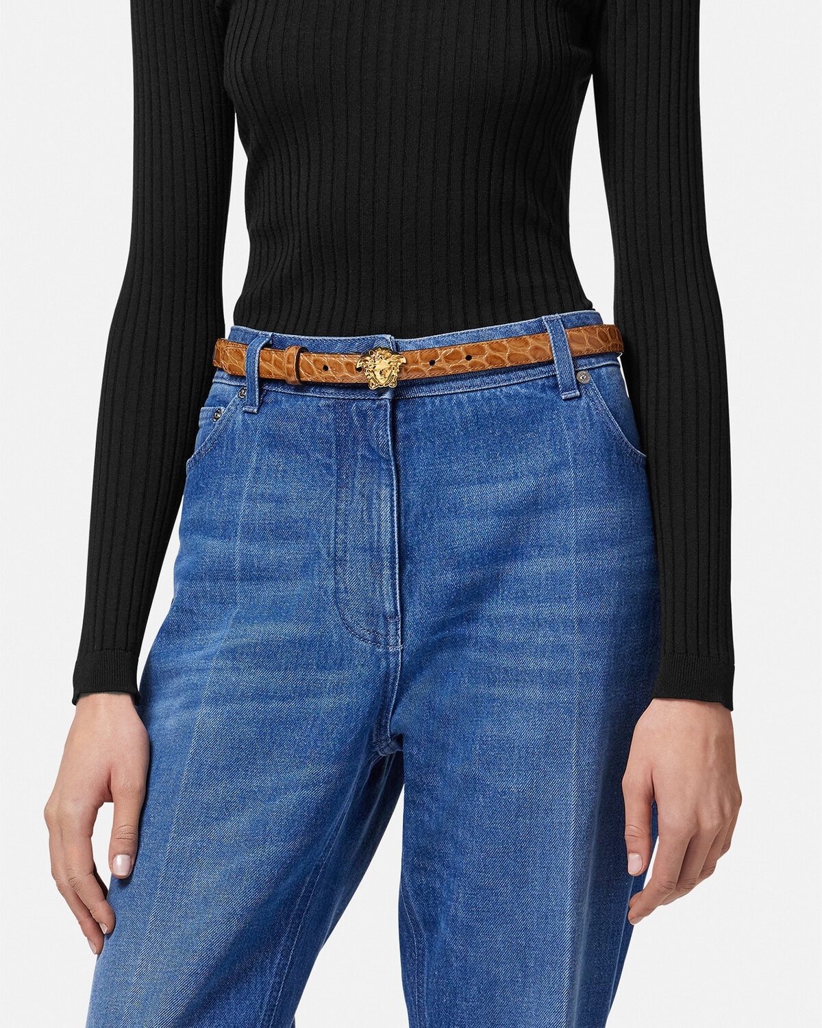 La Medusa Croc-Effect Leather Belt - 3