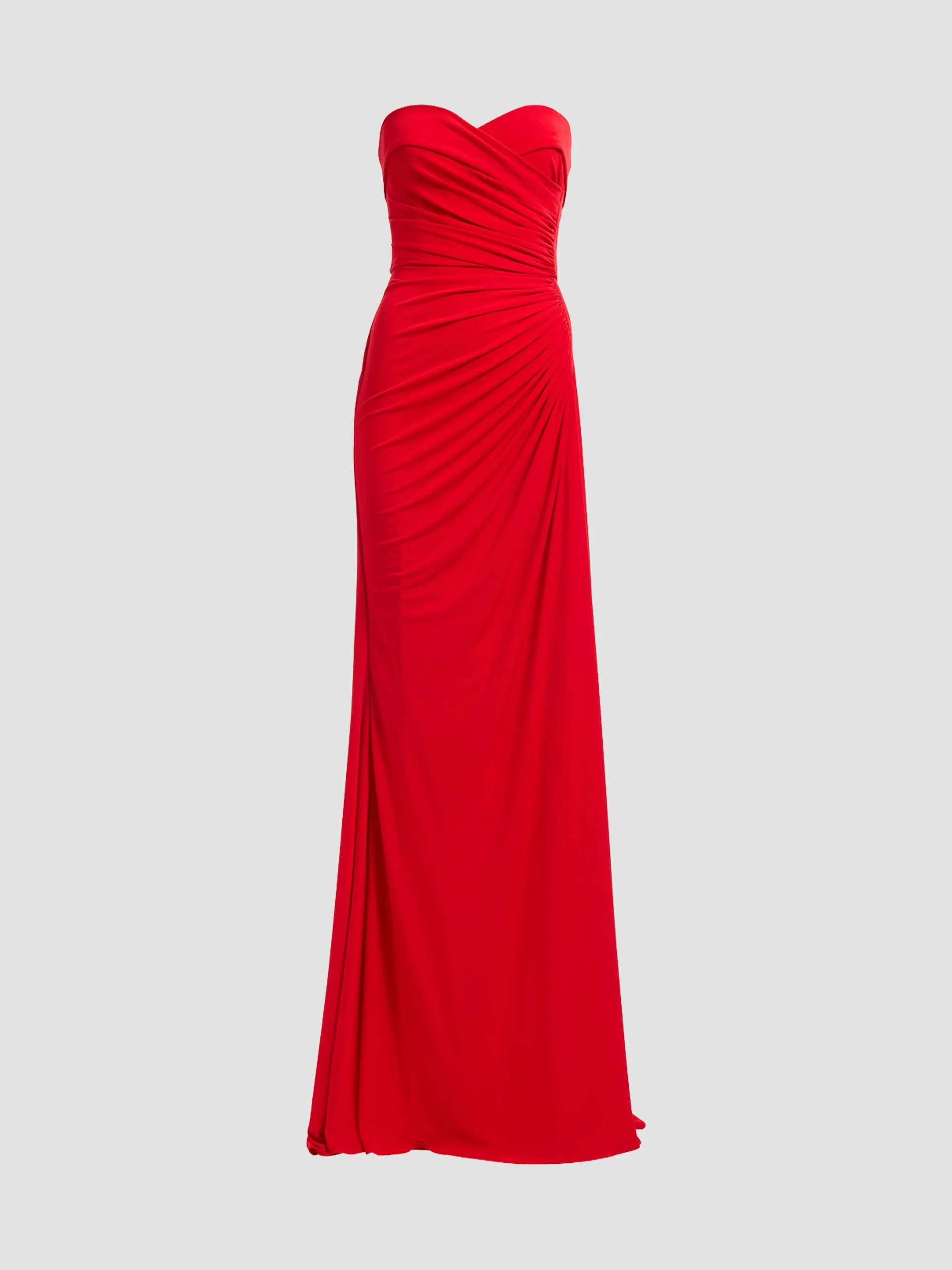 Women's Strapless Draped Jersey Gown - Sunset Flame - 1