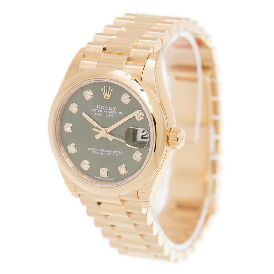 Rolex Datejust 31 Olive Green Diamond Dial Automatic Ladies 18kt Yellow Gold President Watch 278248G - 3