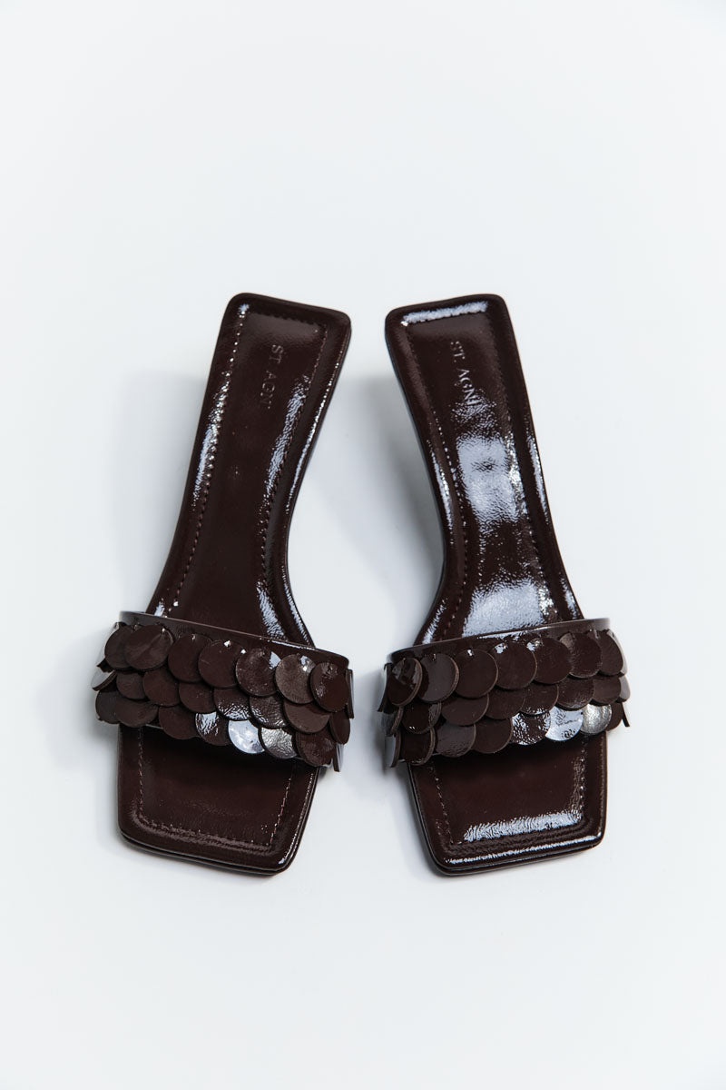 Paillette Kitten Heel - Patent Fudge - 6
