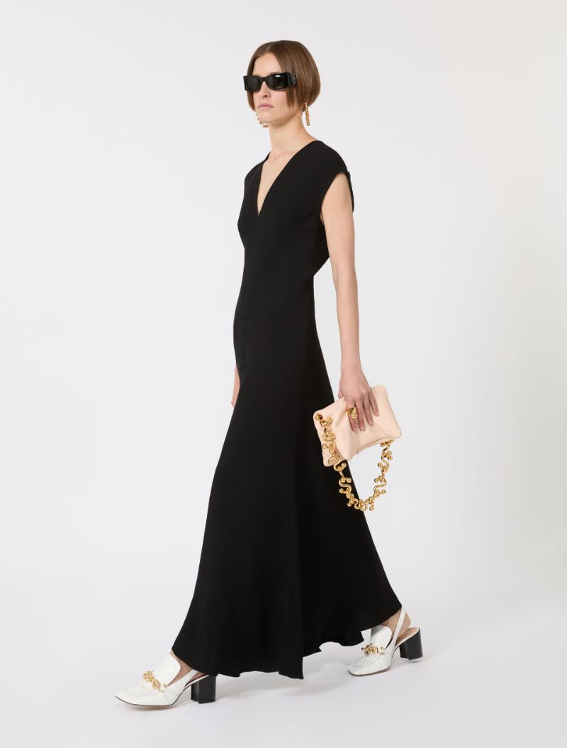 Sportmax Long dress with V-neck in canneté - black outlook