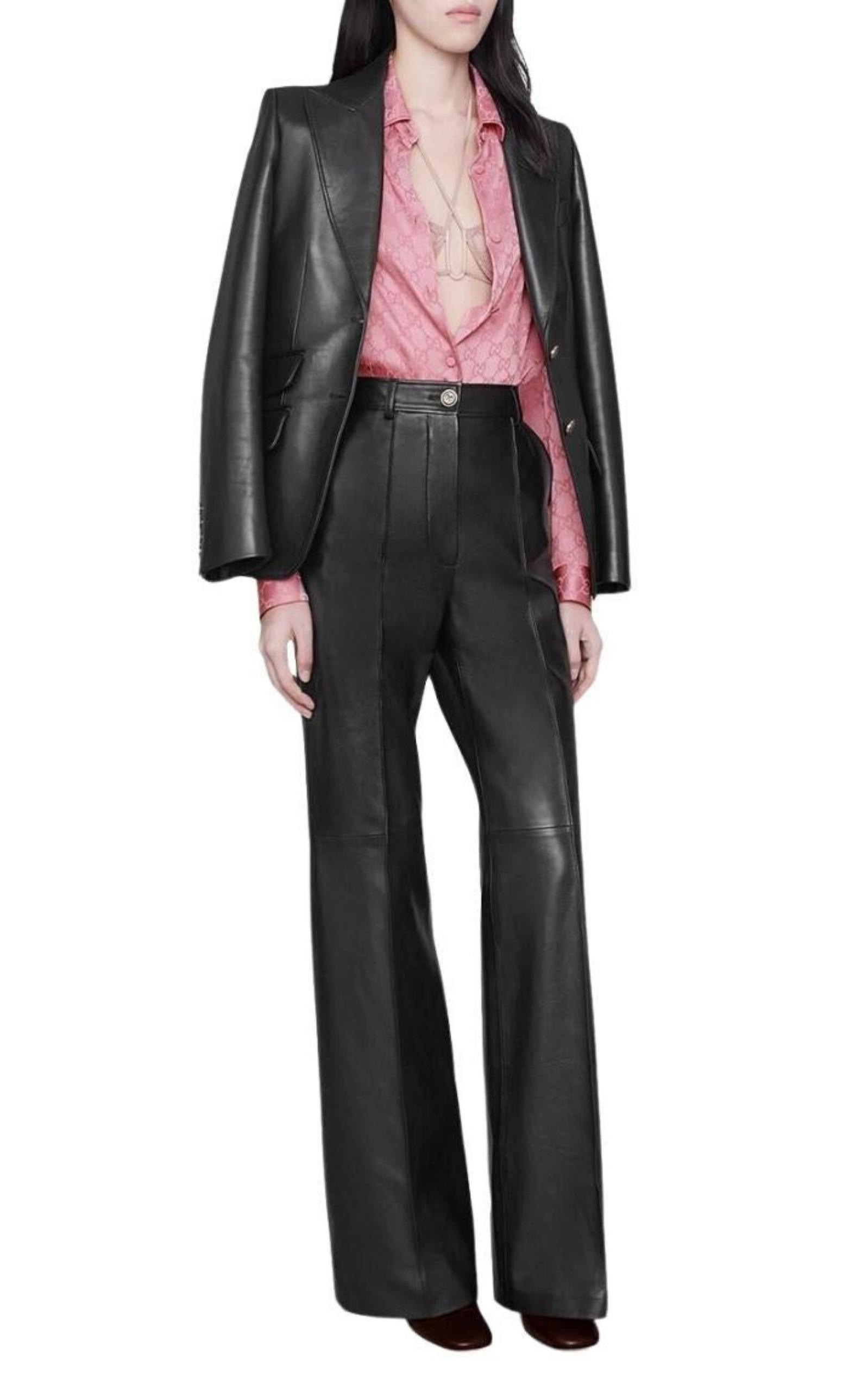 Black Plonge Leather Flare Trousers - 2