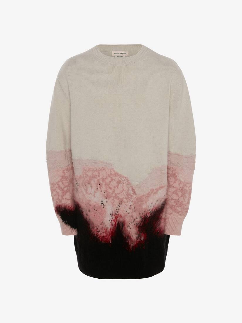 Flower Intarsia Oversized Jumper in Ivory - 1