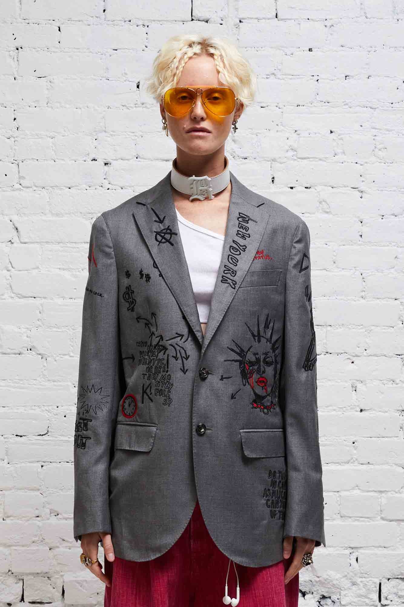 EMBROIDERED SPORT BLAZER - GREY - 2