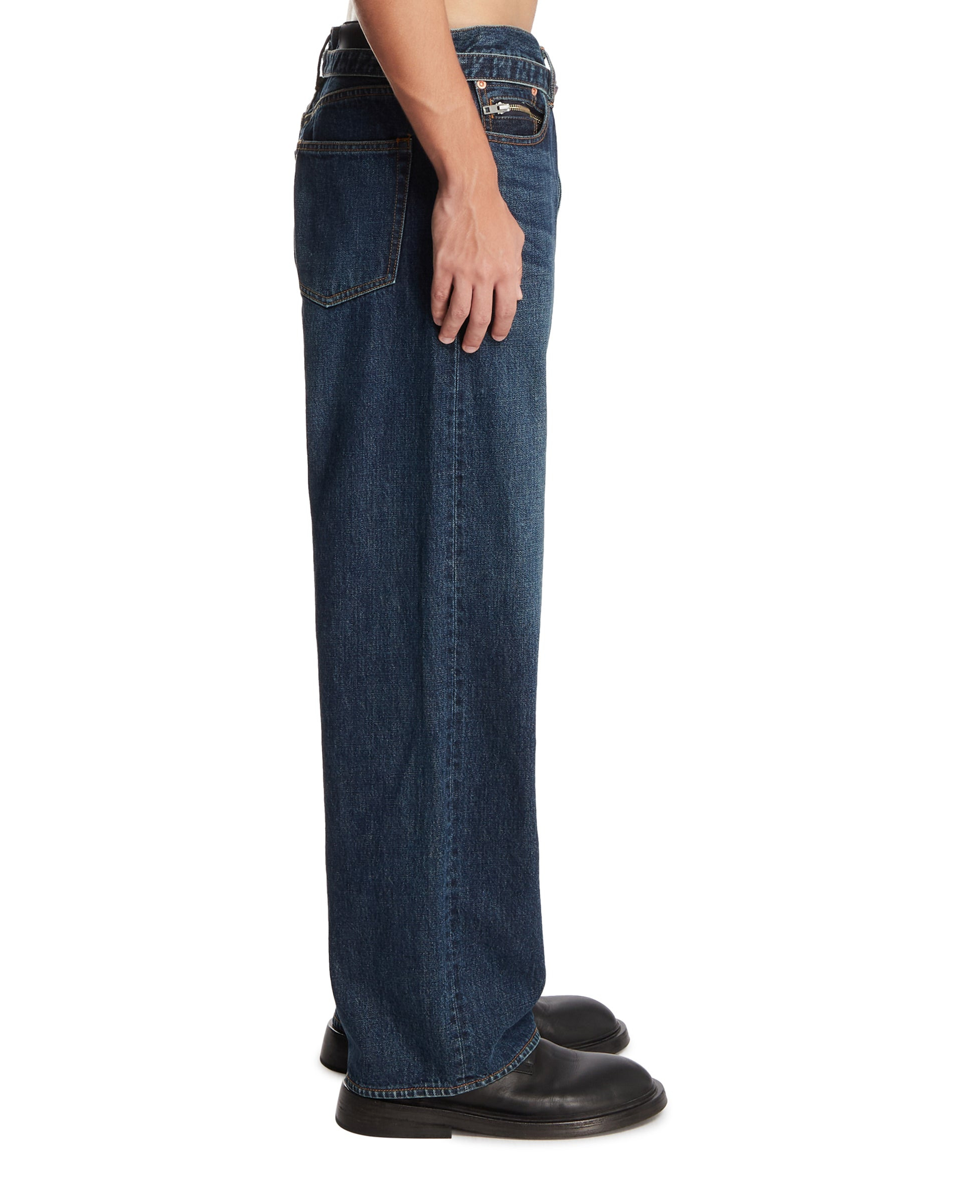 Blue Wide-Leg Jeans with Belt - 5