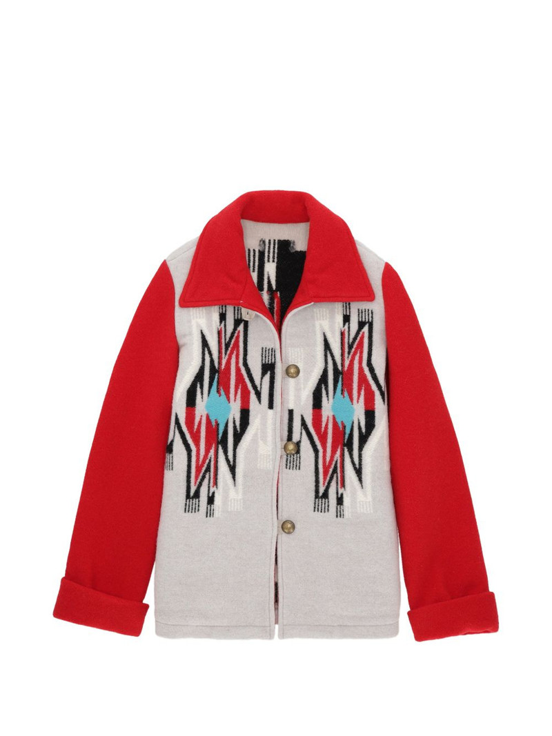 patterned button-fastening jacket 1
