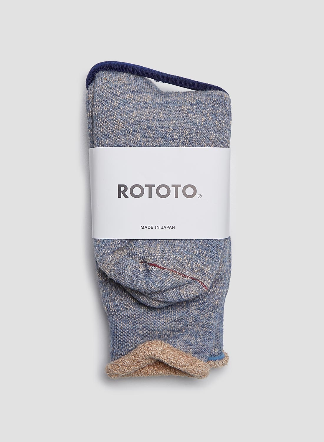 Rototo Double Face Crew Sock in Blue/Brown - 1