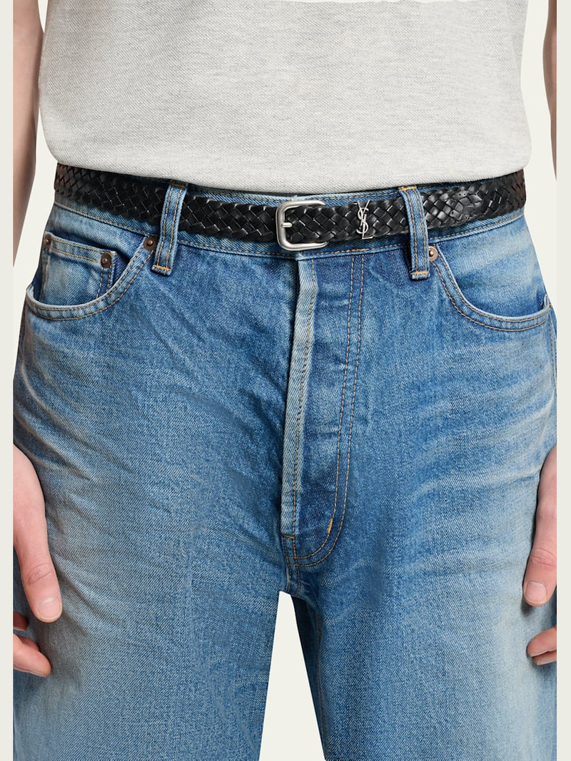 SAINT LAURENT Men's Cassandre YSL Woven Leather Belt outlook