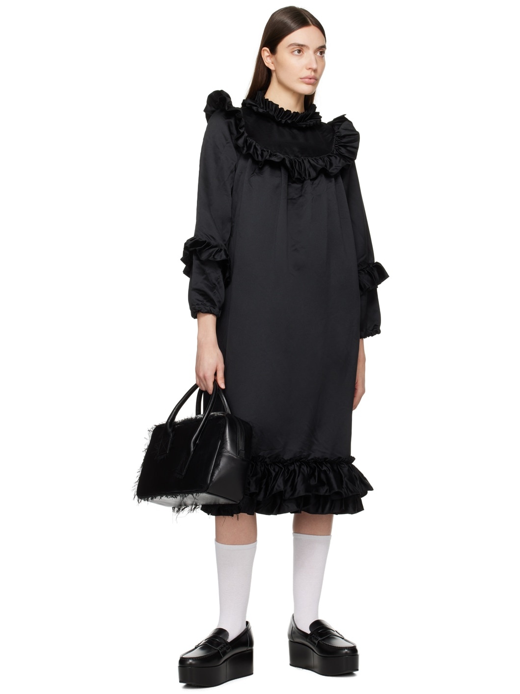 Black Ruffled Midi Dress - 4
