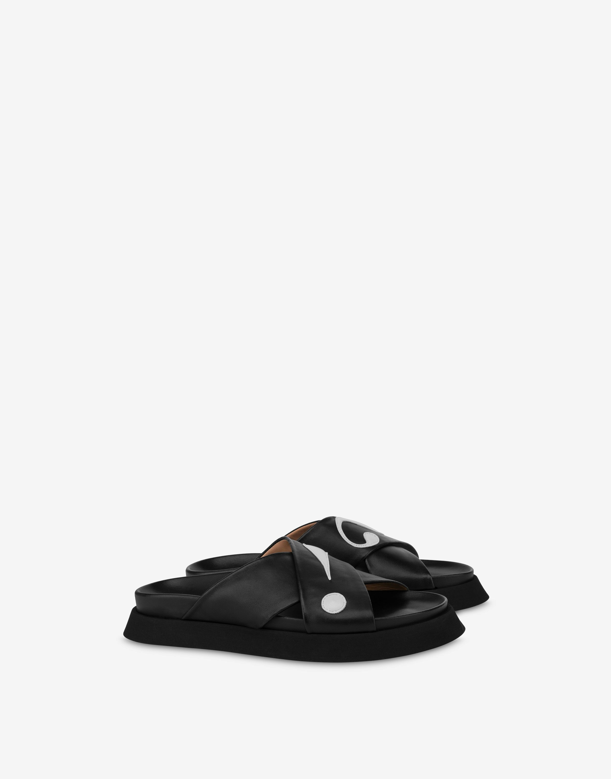 MOSCHINO SYMBOLS NAPPA LEATHER FLATFORM SANDALS - 1