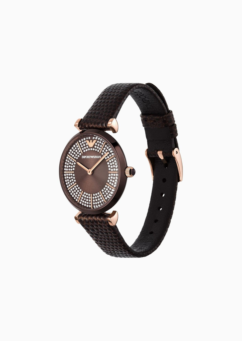 EMPORIO ARMANI Two-Hand Brown Leather Watch outlook