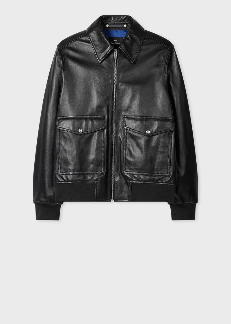 Black Leather Patch-Pocket Jacket 1