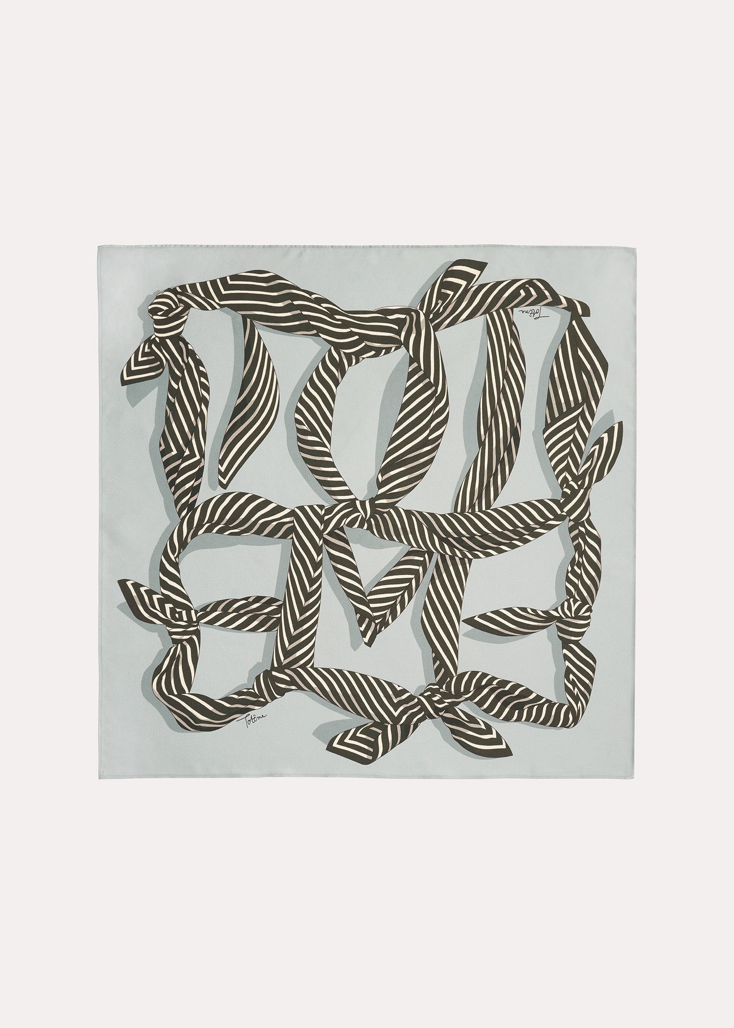 Knotted monogram silk scarf silver grey - 6