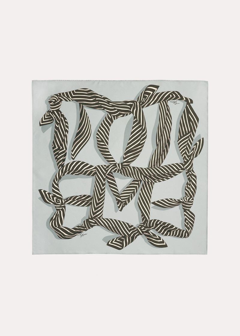 Knotted monogram silk scarf silver grey 6