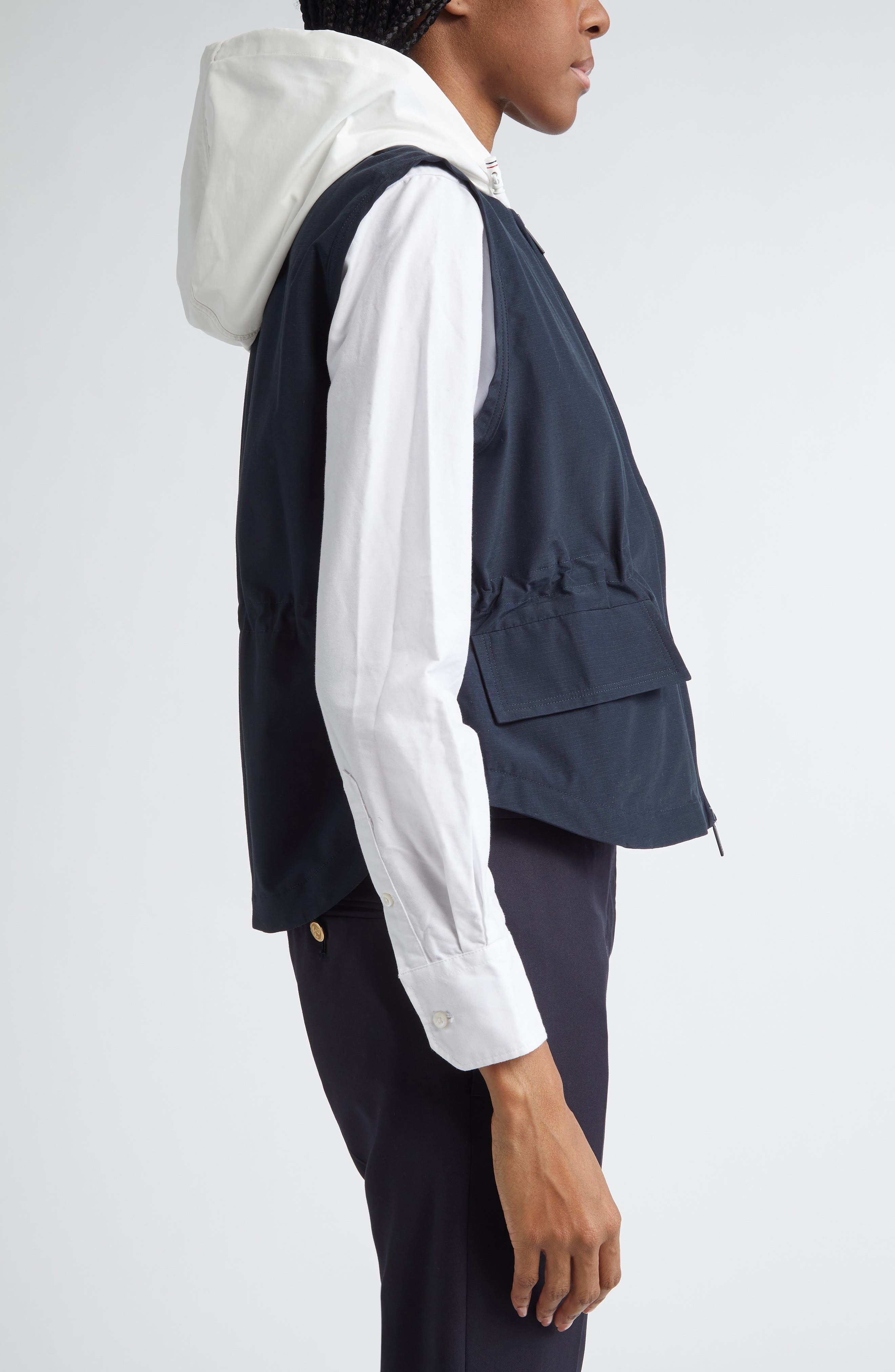 Thom Browne Contrast Hooded Ripstop Vest in Navy at Nordstrom - 4