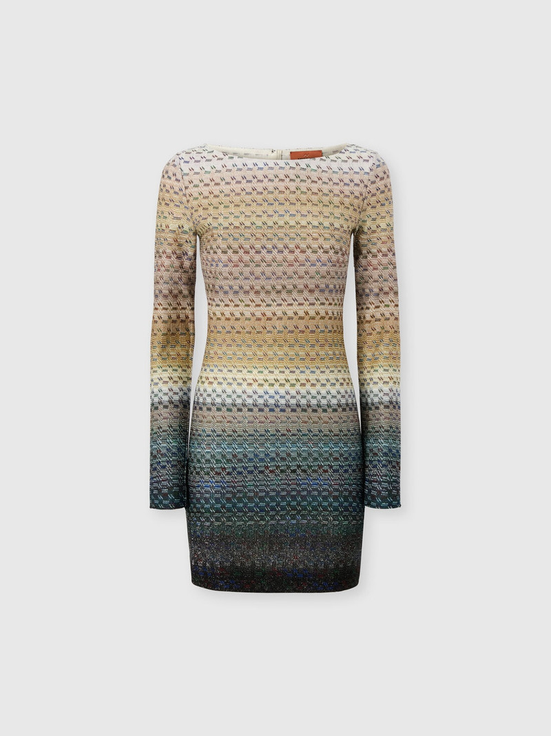 Mini boat-neck dress with staggered knit 1