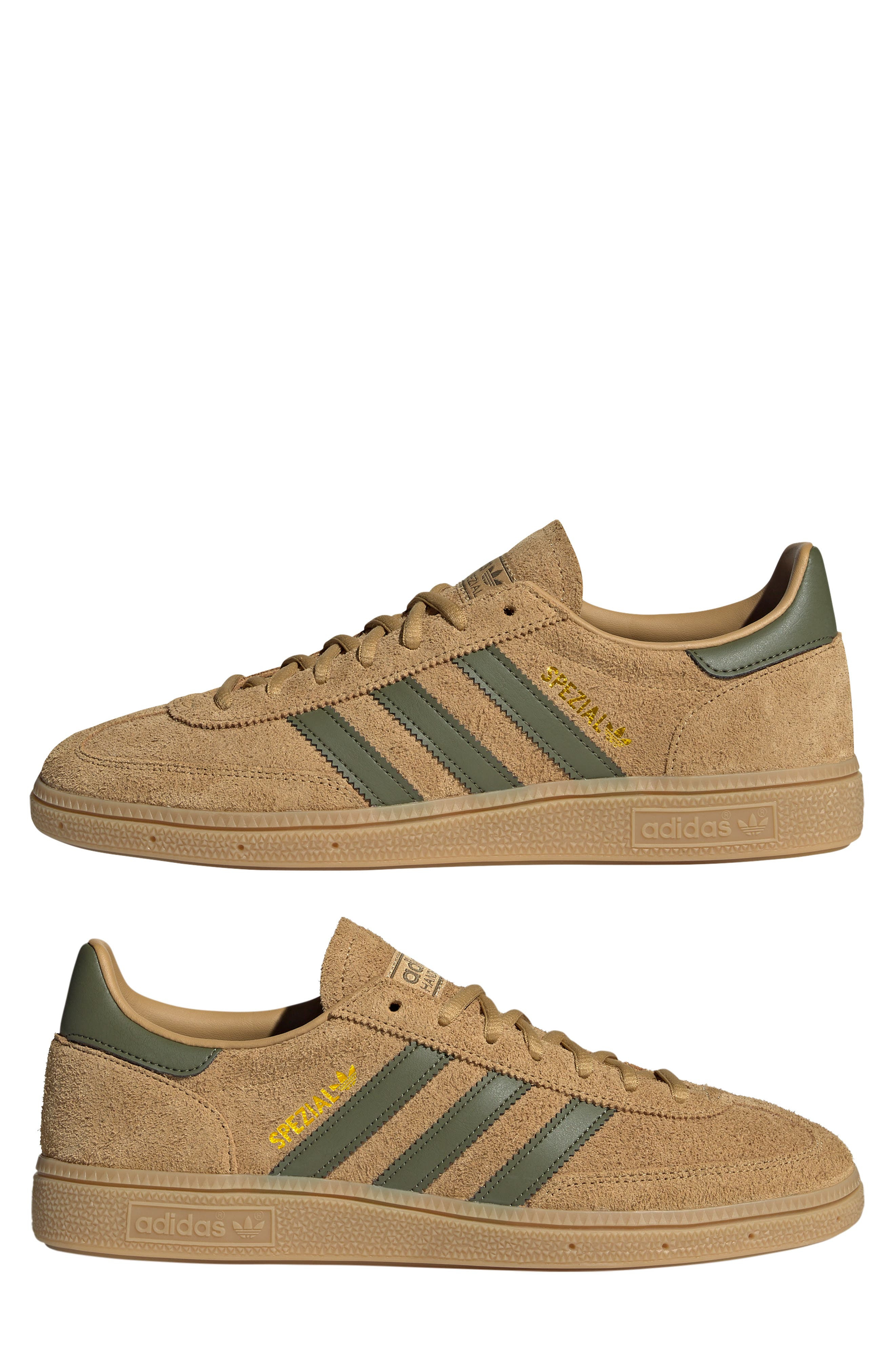 adidas Gender Inclusive Handball Spezial Sneaker in Golden Beige/Focus Olive/Gum at Nordstrom - 7
