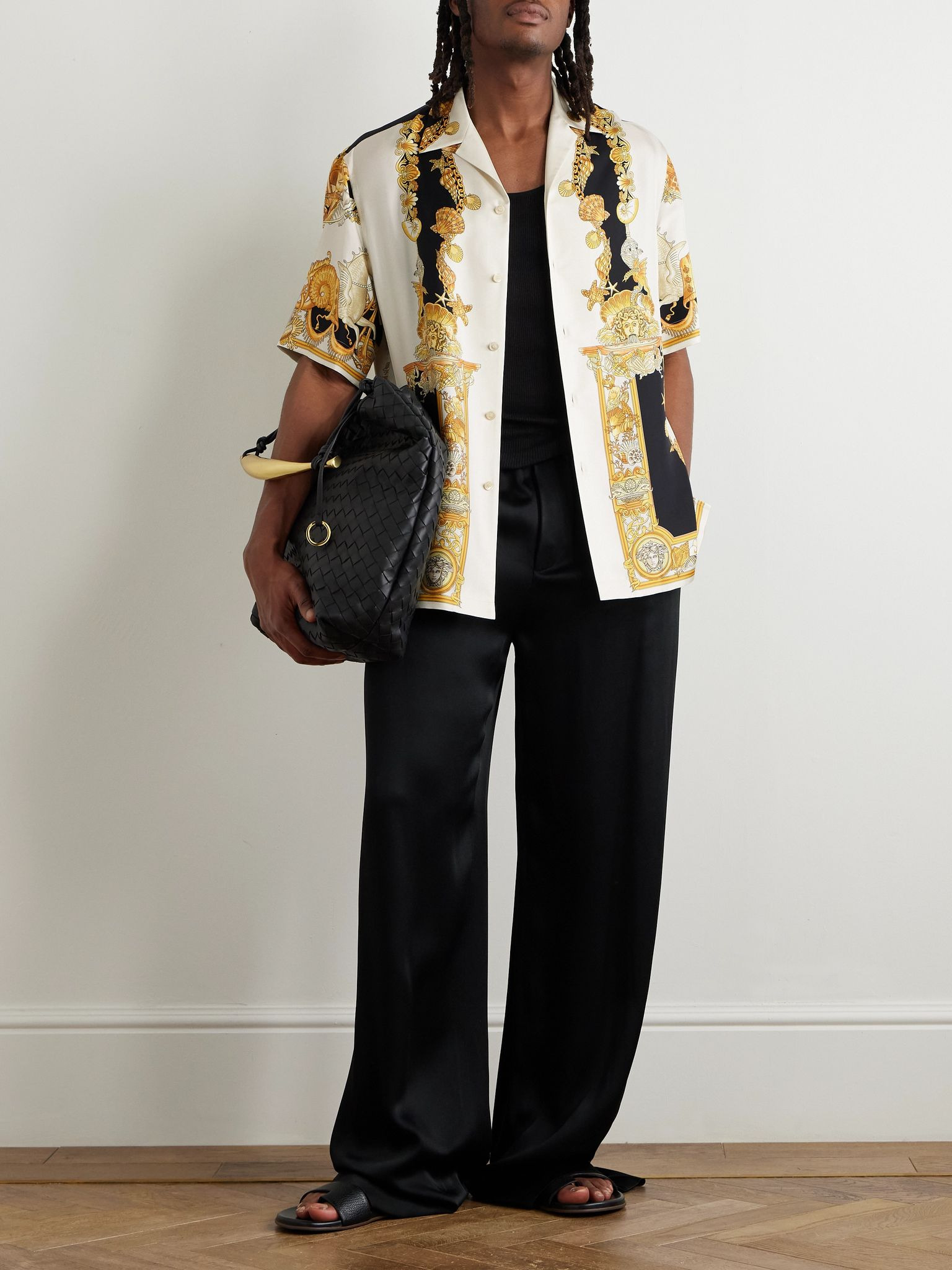 Camp-Collar Printed Silk-Twill Shirt Ivory - 2