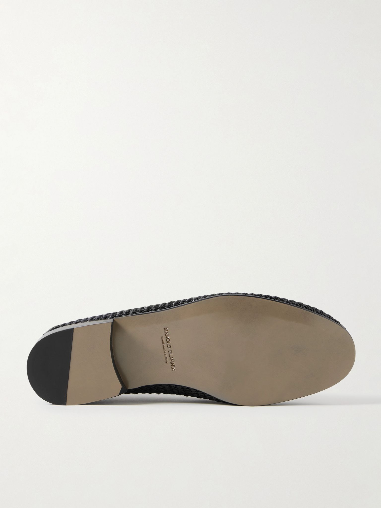 Padstow Collapsible-Heel Leather-Trimmed Raffia Loafers Black - 3