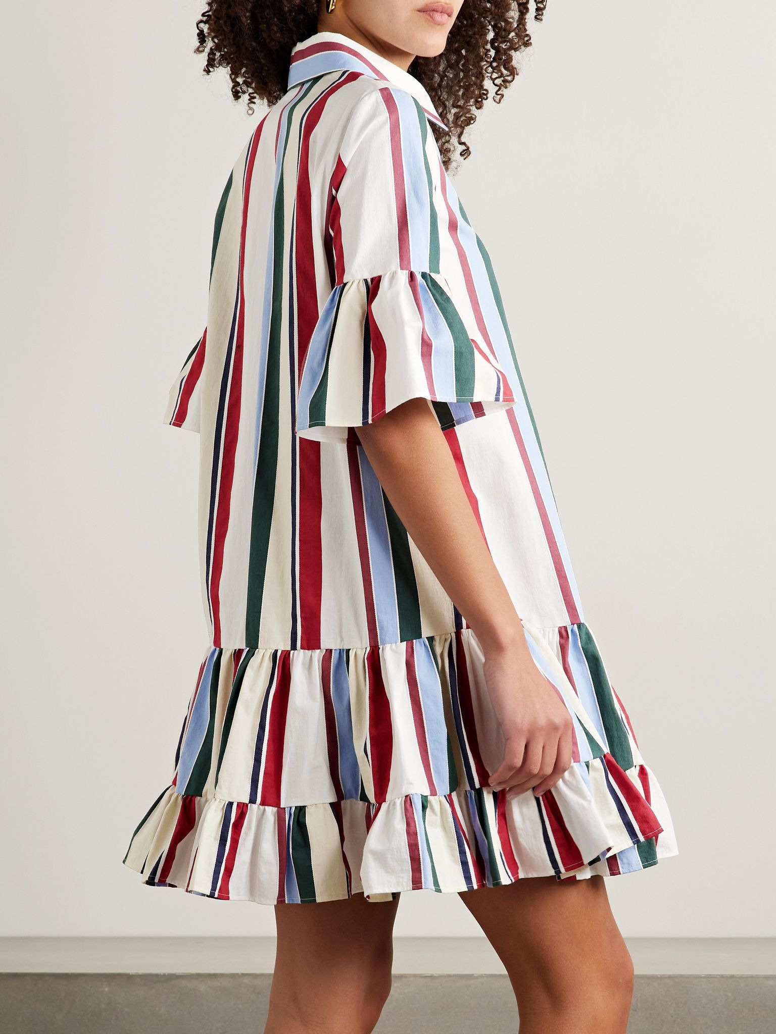Choux ruffled striped cotton-blend mini dress Ivory - 3