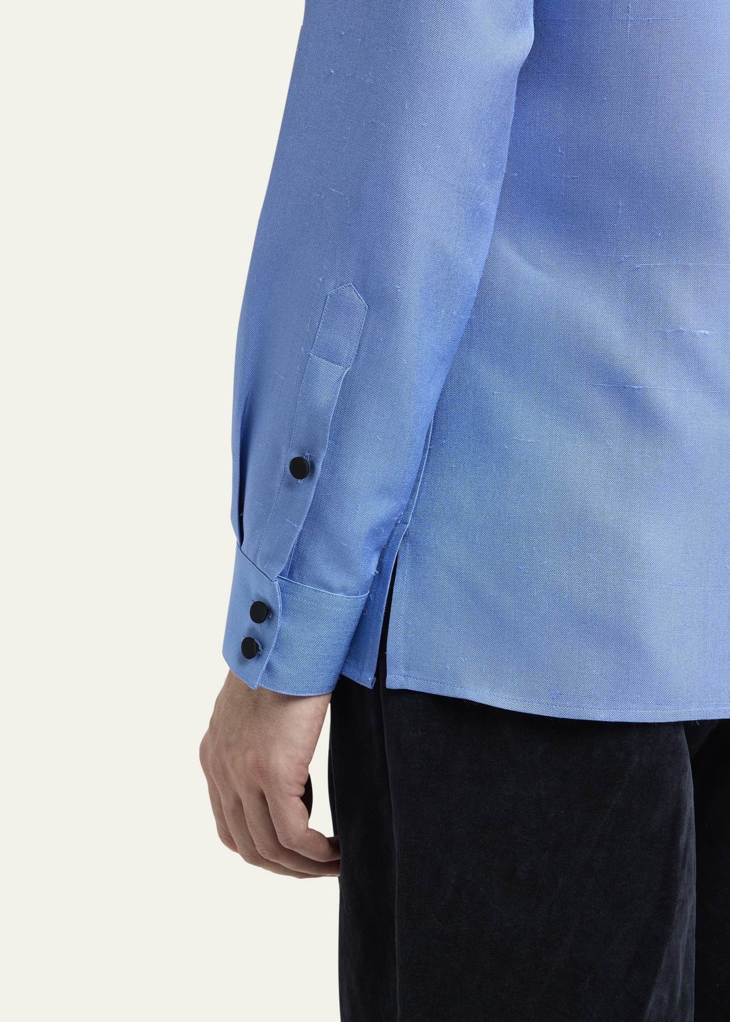 Men's Silk Shantung Toggle Band-Collar Sport Shirt - 4