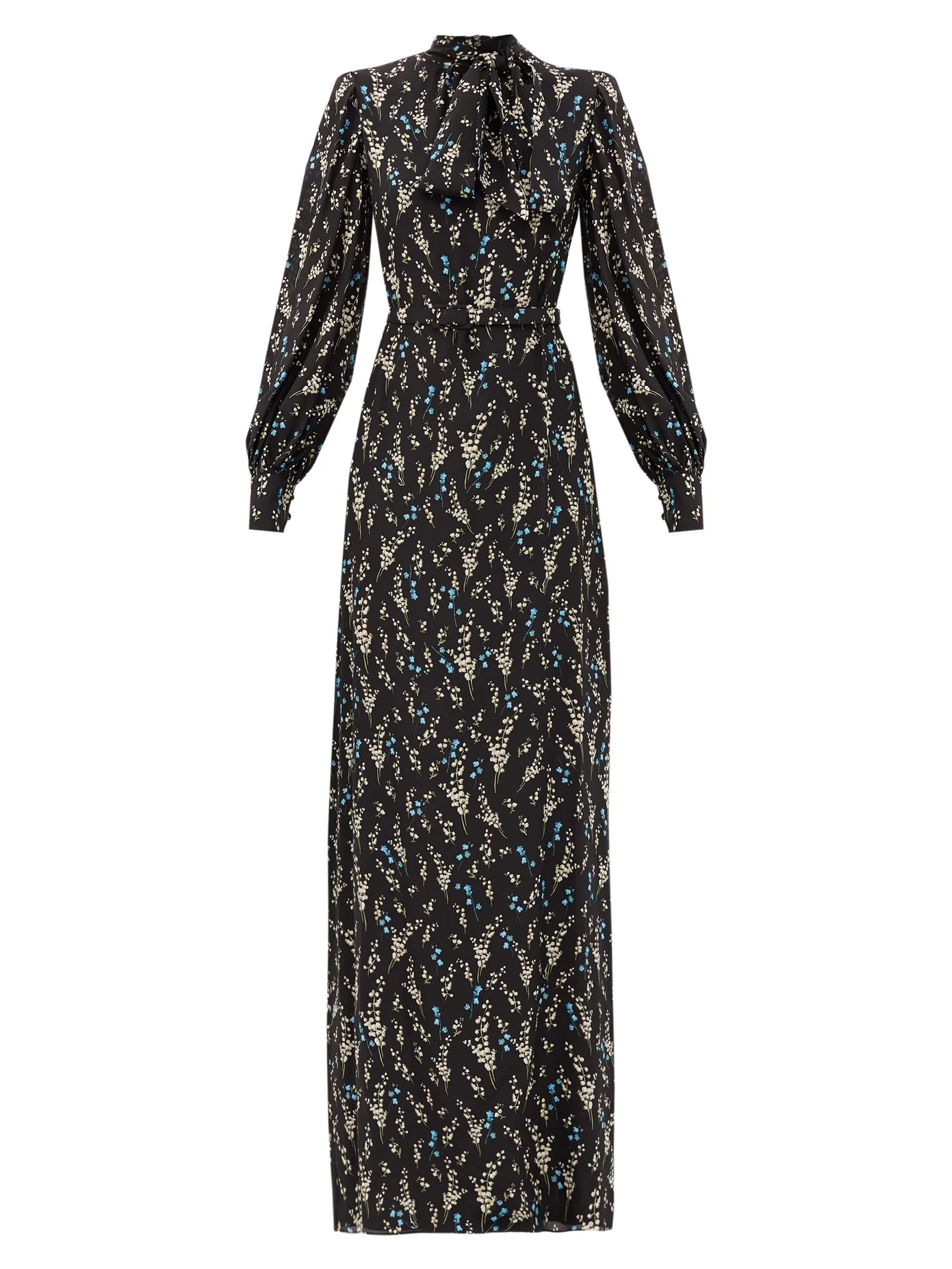 Aura Willow Ditsy-print belted silk gown - 1