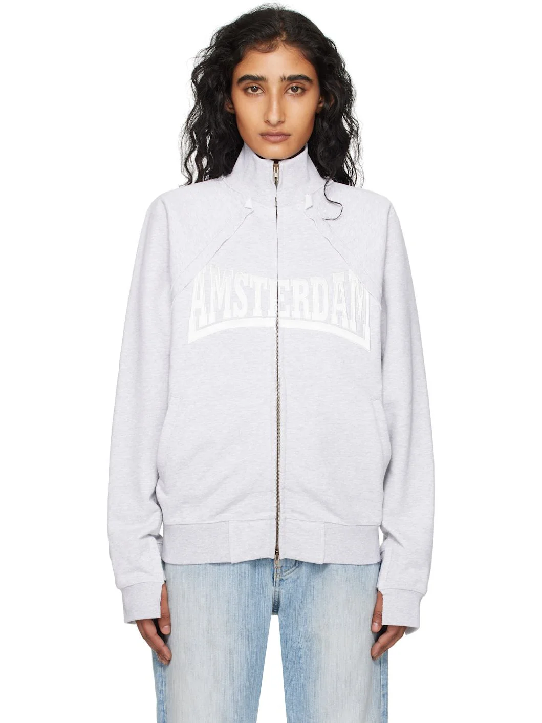 Gray Patched Zip-Up Jacket - 1