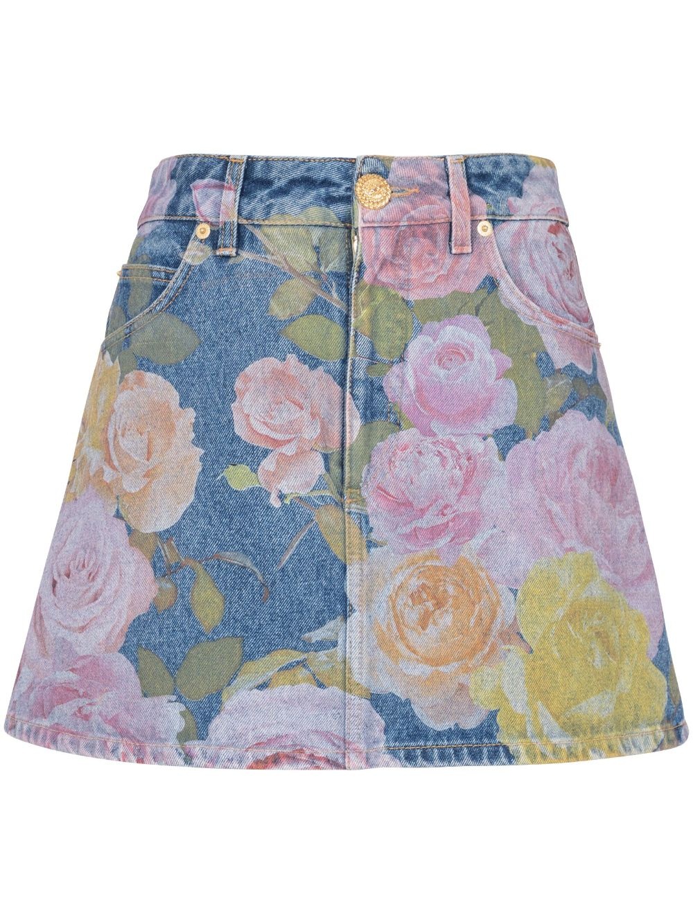 floral-print denim miniskirt - 1