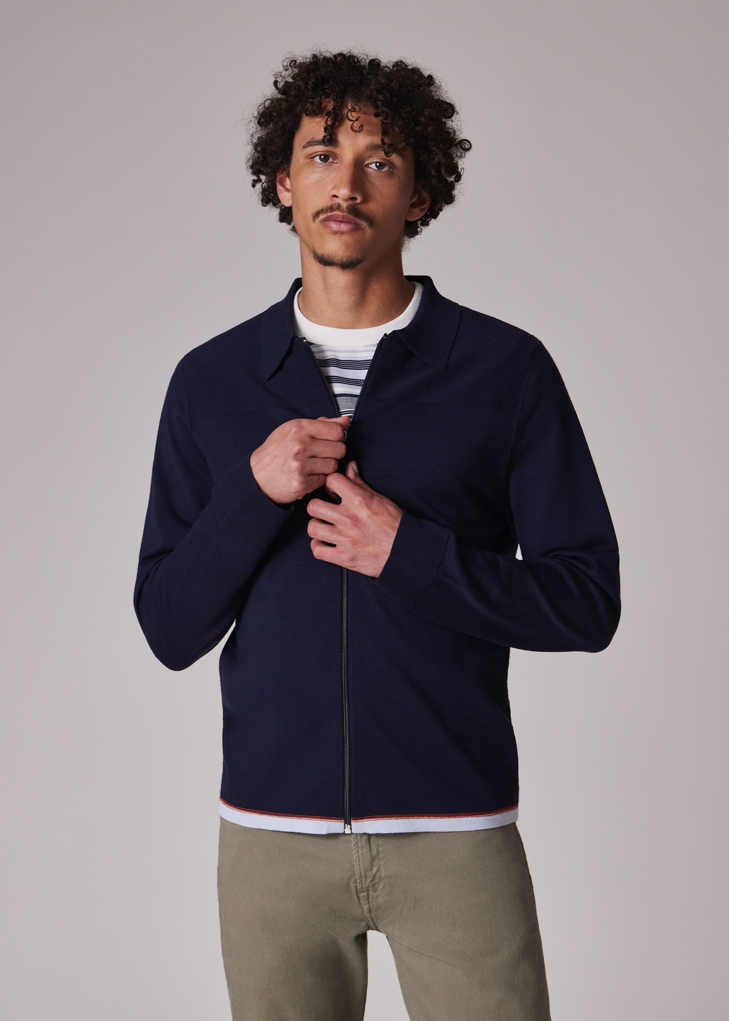 Navy Washable Merino Wool Zip Cardigan - 4
