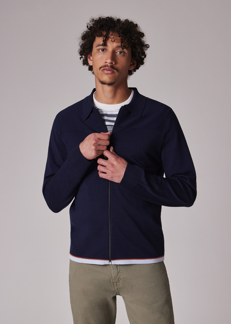 Navy Washable Merino Wool Zip Cardigan 4