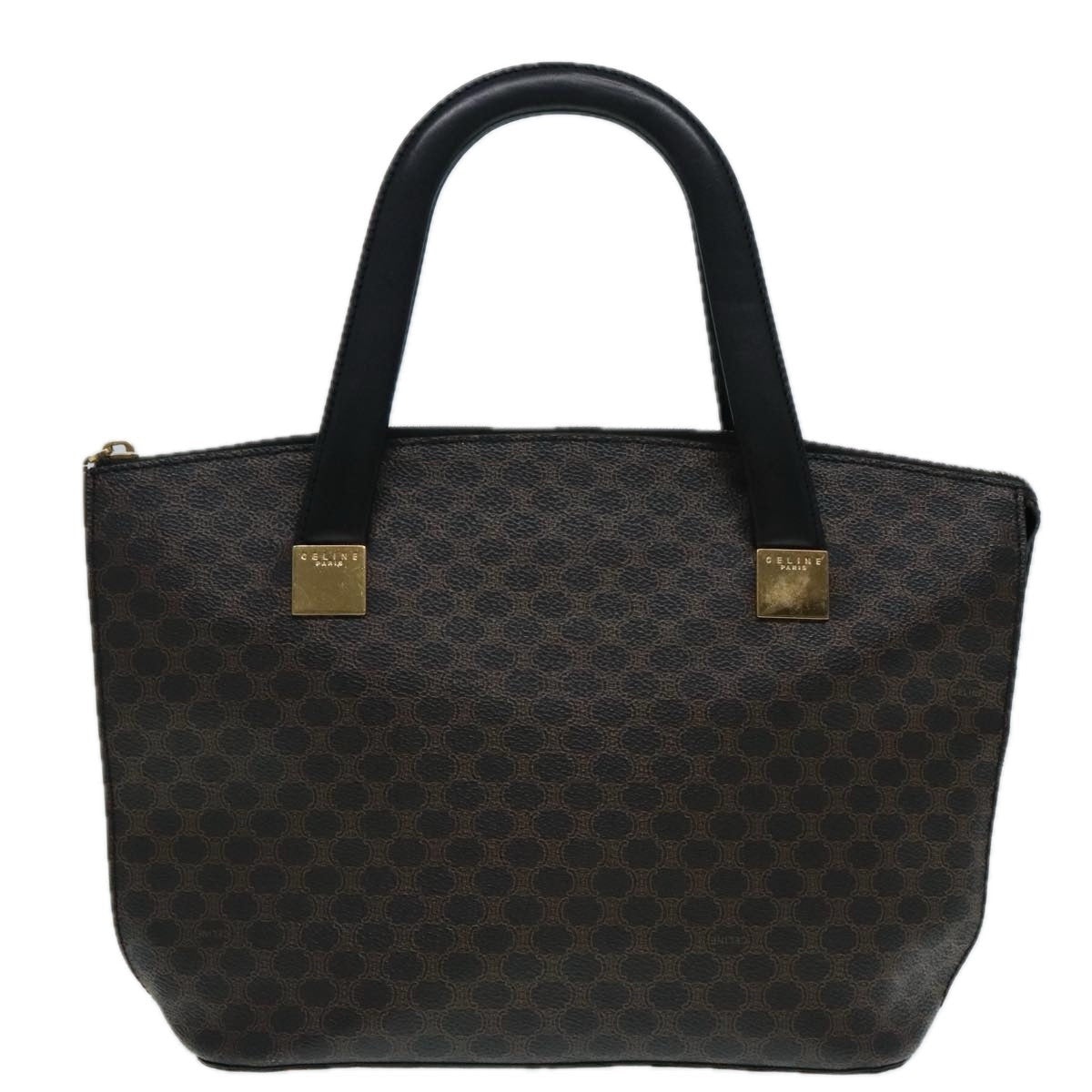 CELINE Macadam Canvas Hand Bag Pvc Leather Black Gold - 13