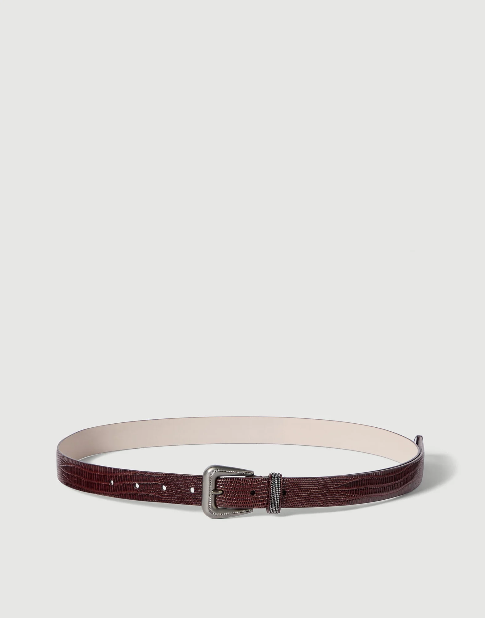Lizard-effect calfskin belt with shiny loop - 1