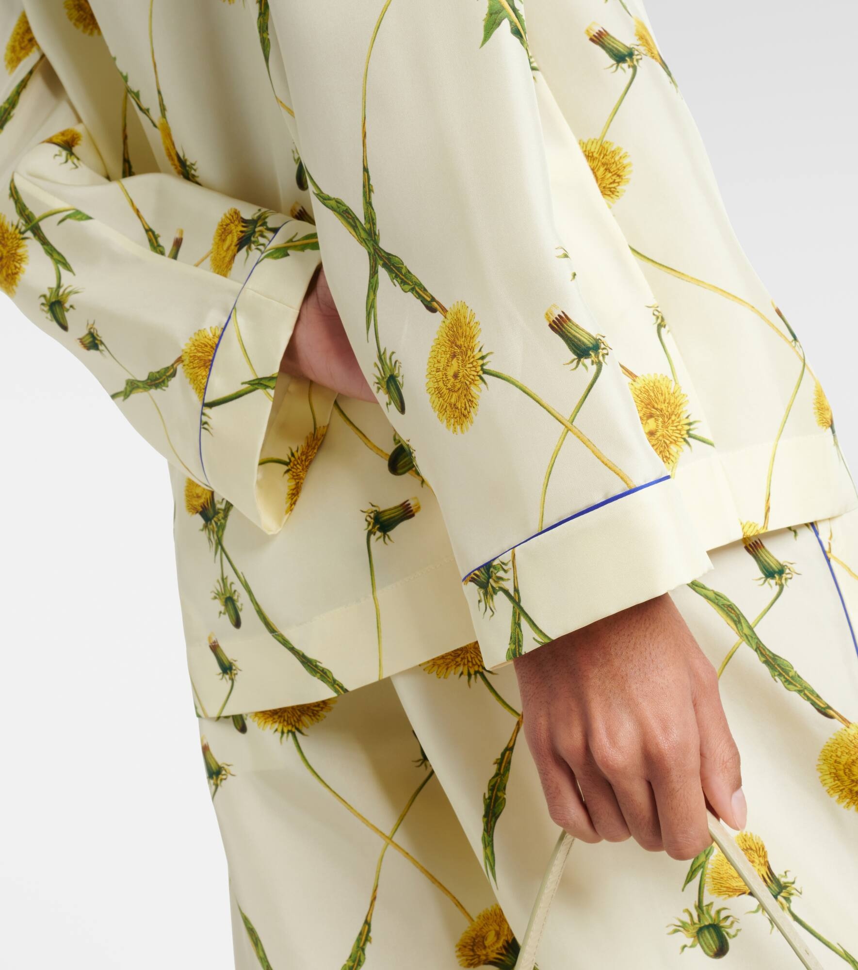 Floral silk poplin pajama shirt - 5