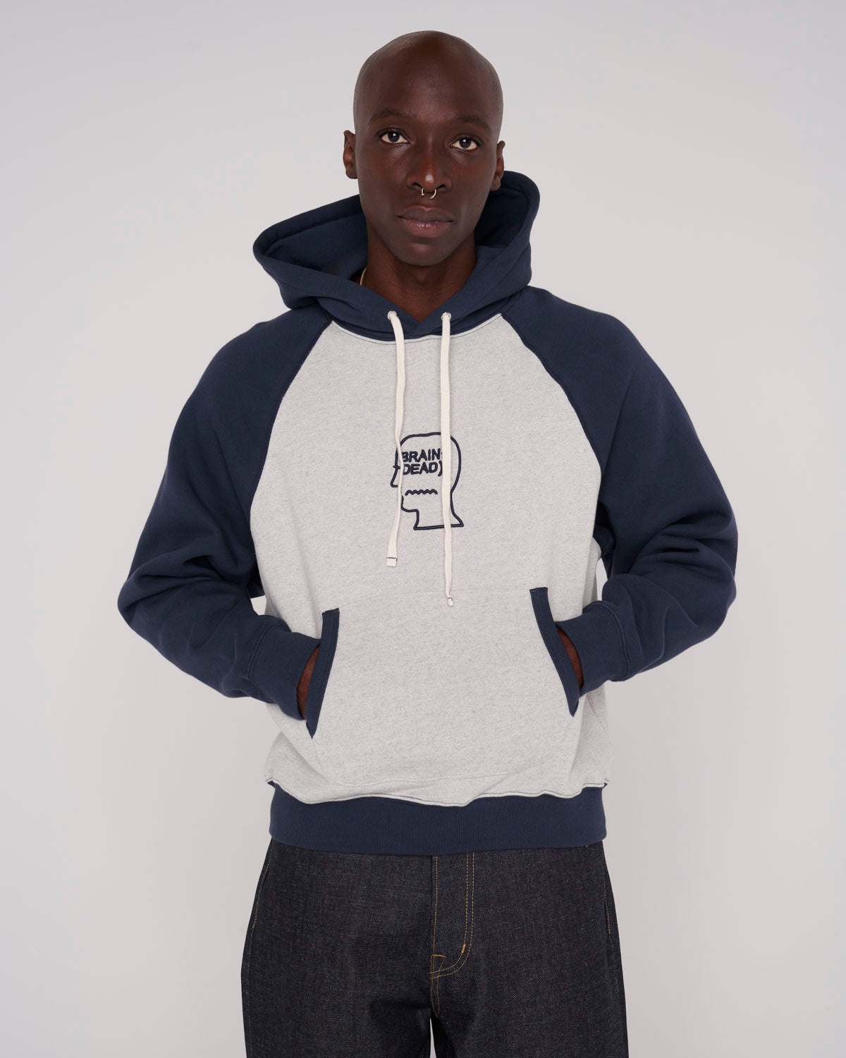 Fleece Logo Head Raglan Hoodie - Oatmeal Navy - 4