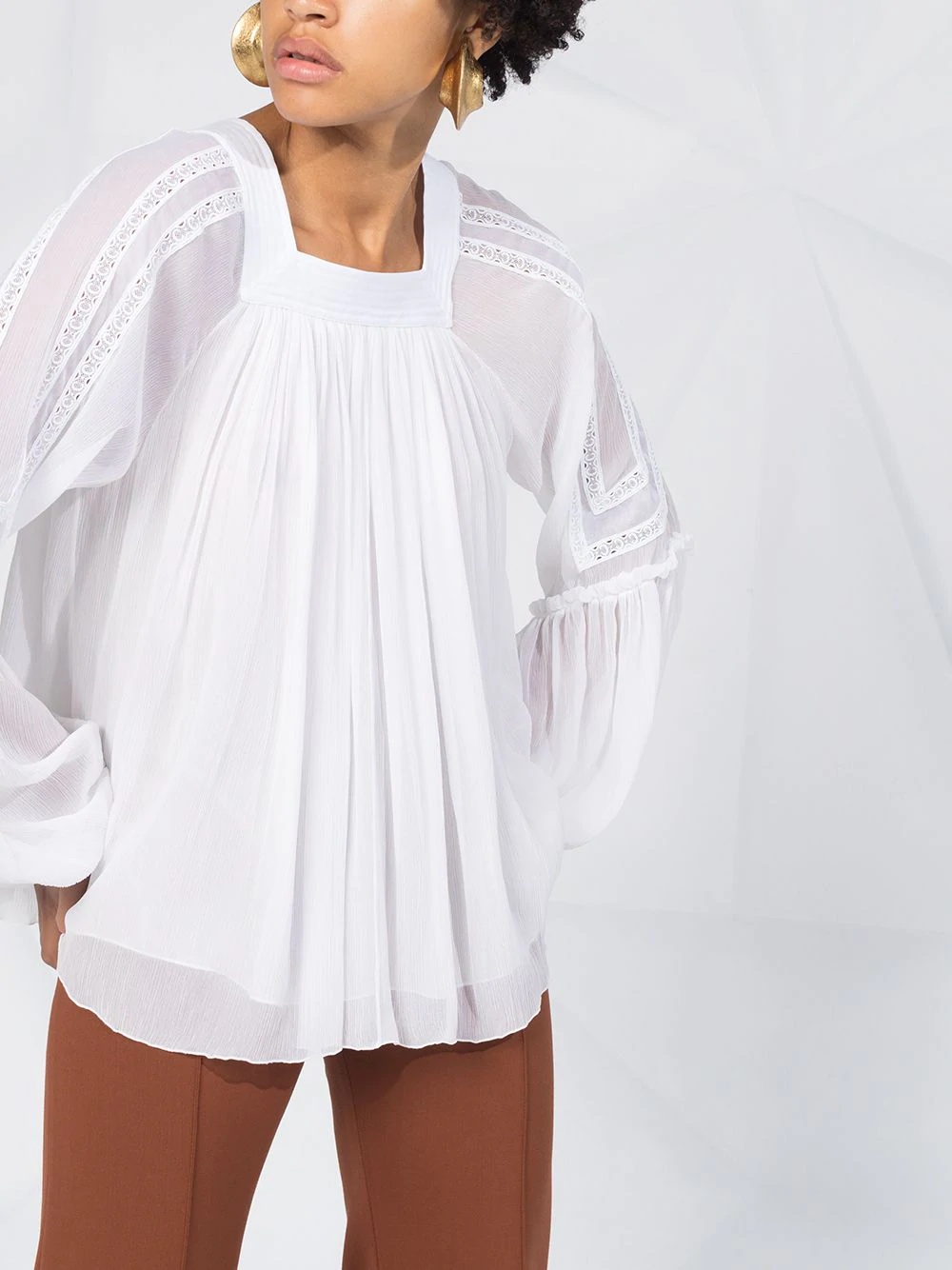 bishop sleeves pleated blouse - 5