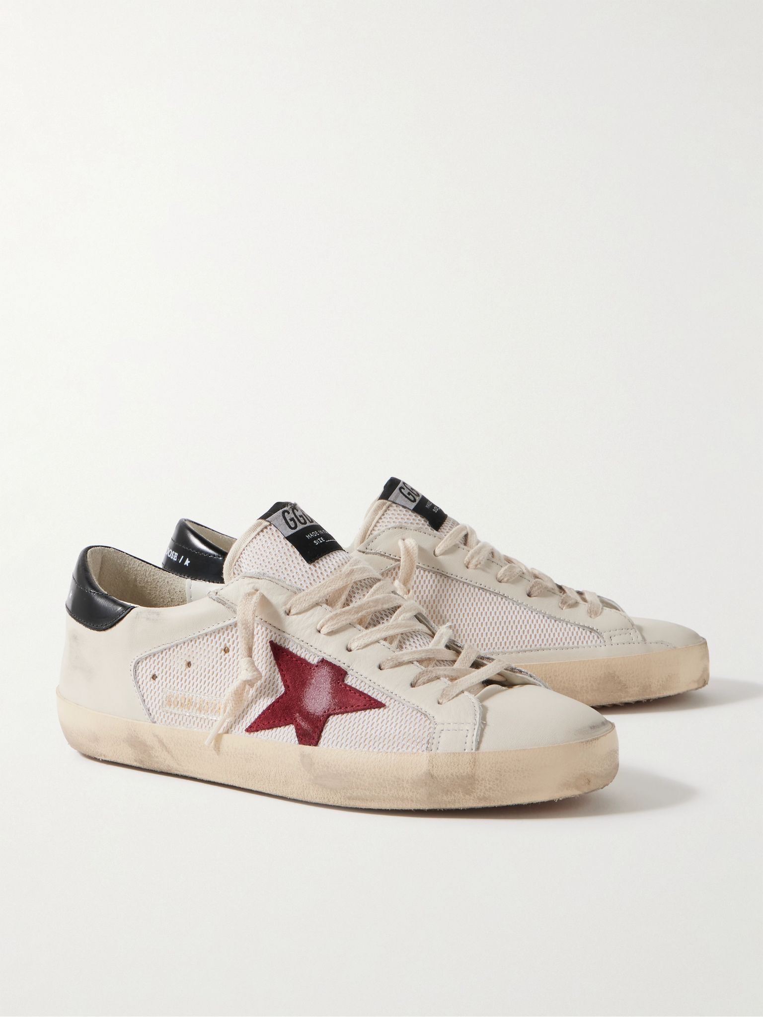 Superstar Distressed Suede-Trimmed Leather and Mesh Sneakers Off-white - 4
