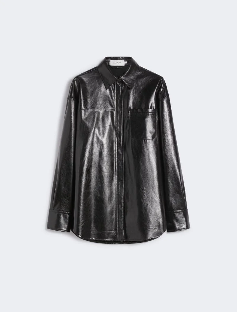 Oversized nappa leather shirt - BLACK - 1