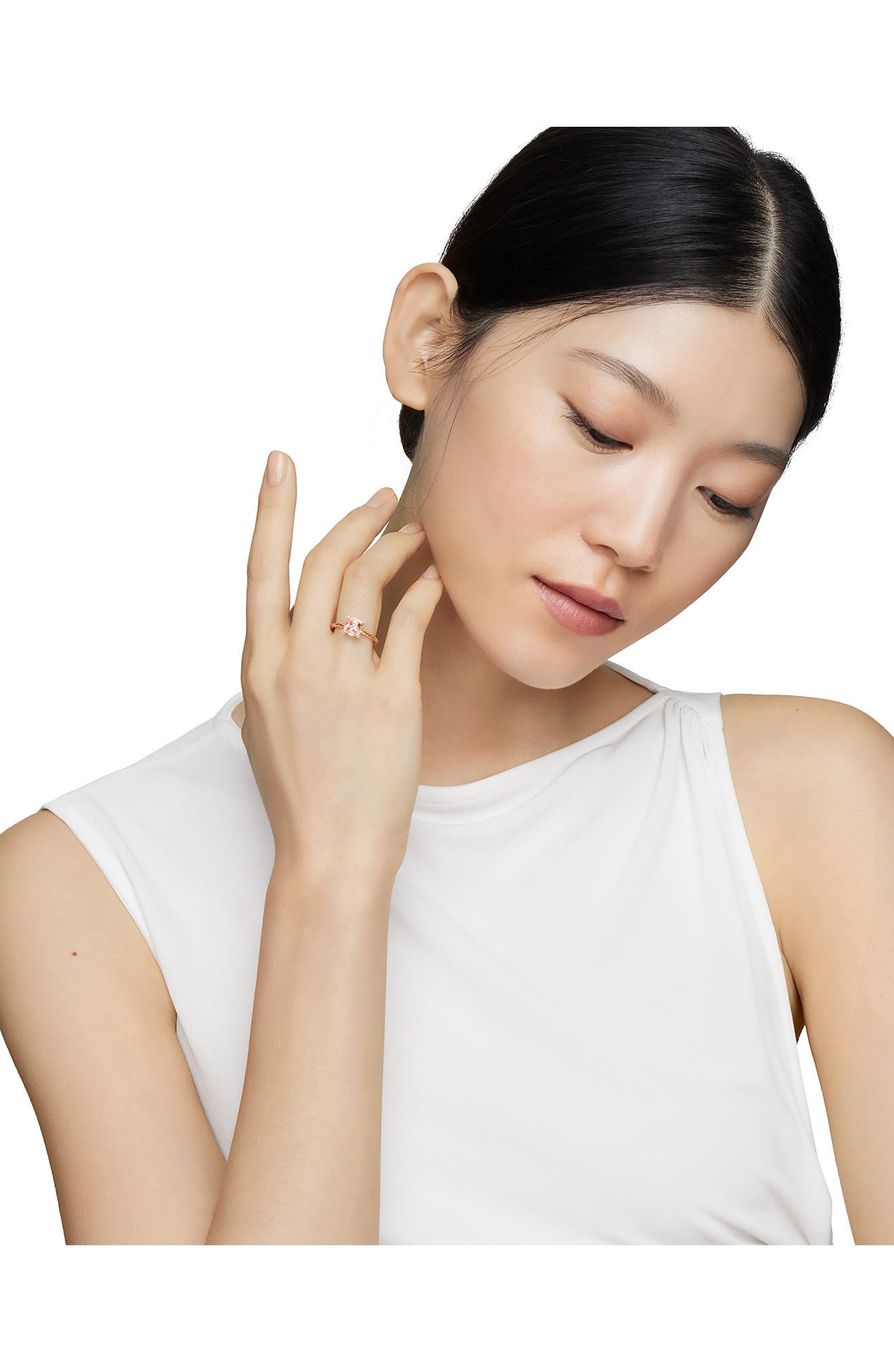 David Yurman Chatelaine Ring with Morganite and Diamonds in 18K Rose Gold in Rose Gold/Diamond/Morga - 2