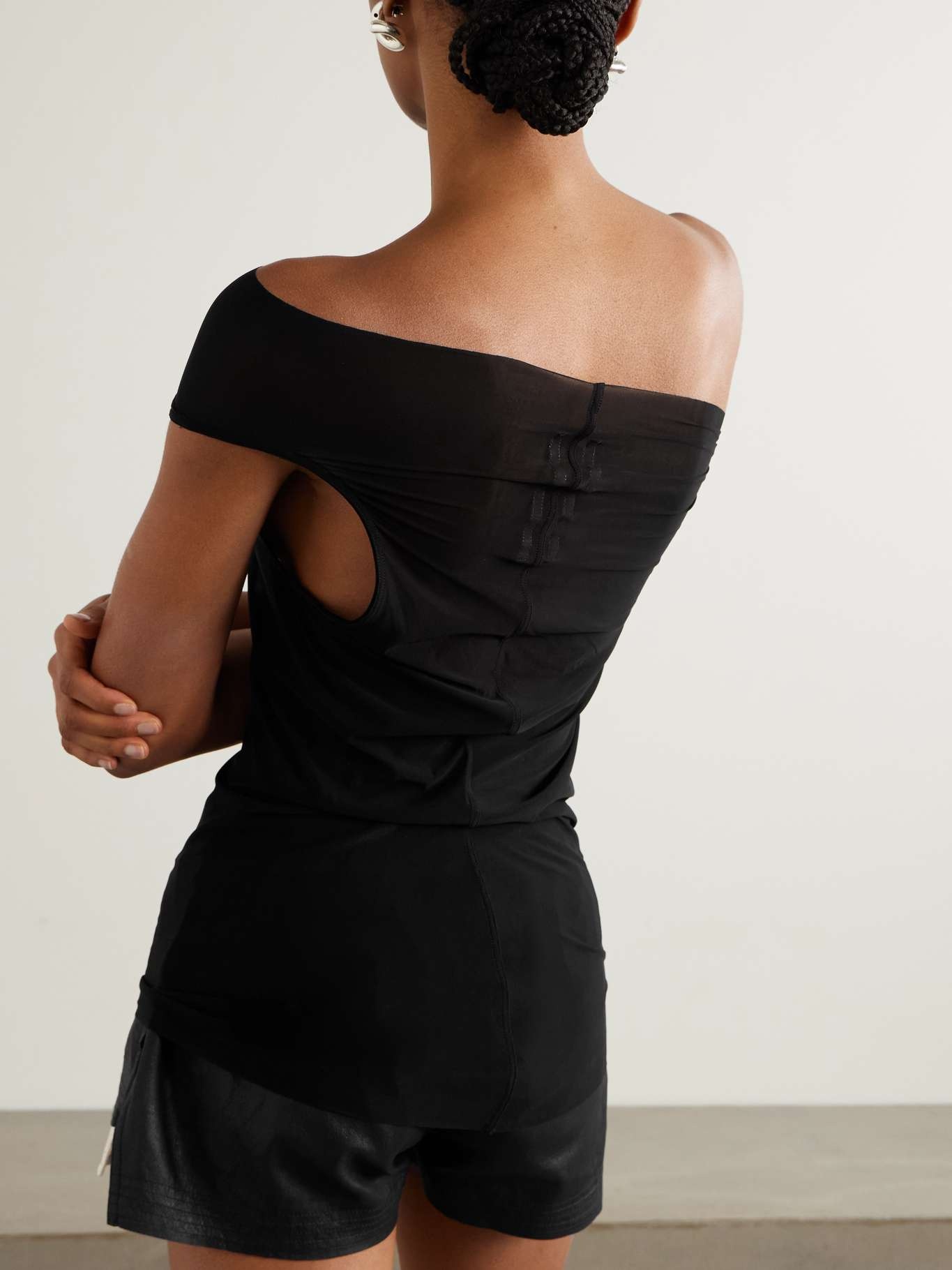 Athena gathered one-shoulder voile top Black - 3